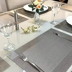 Kit 6 Peças Jogo Americano Retangular - Sousplat para Mesa Posta - Jogo Americano Elegante para Jantar, Almoço e Café - Lavável e Resistente - Shop100 (Cinza)