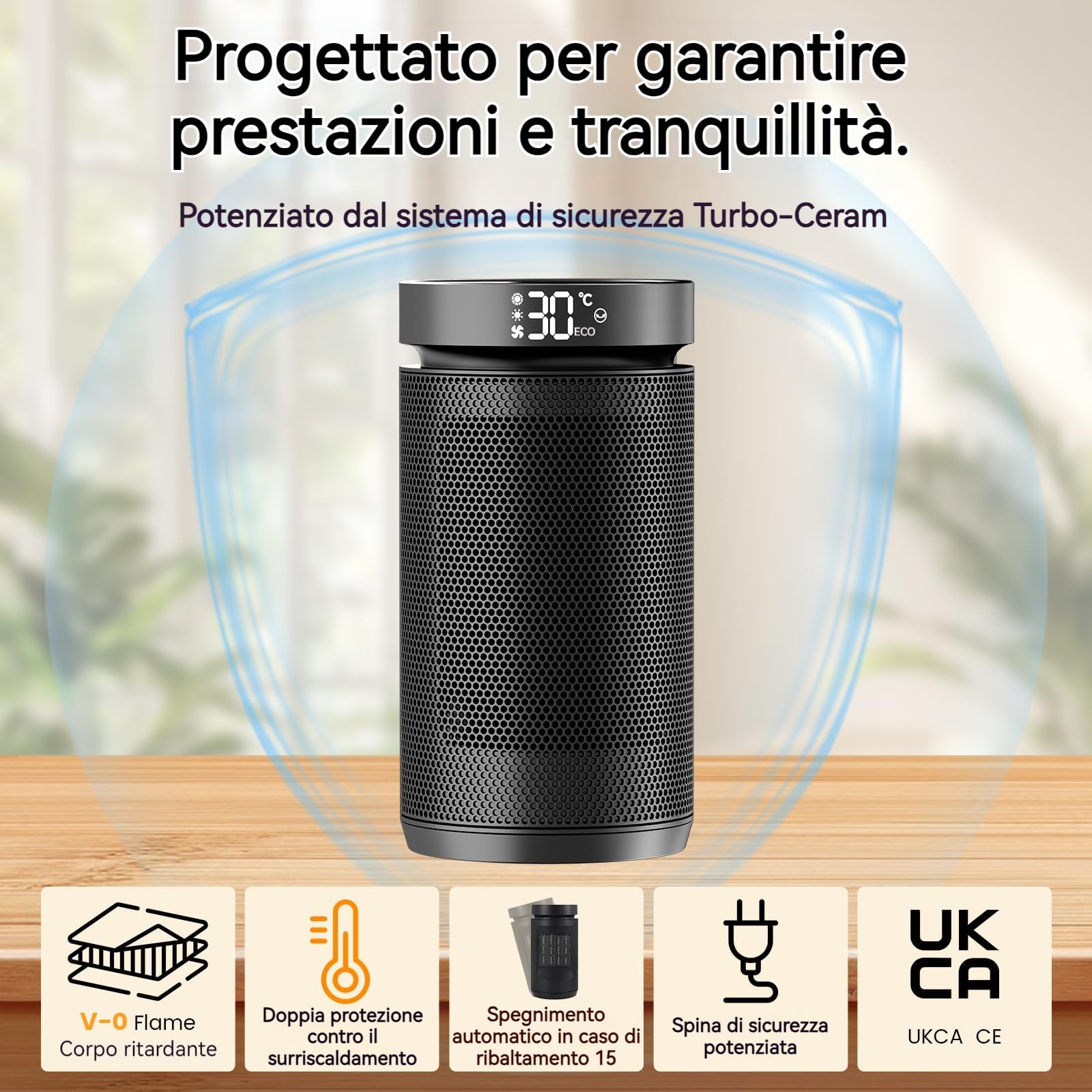 Stufa elettrica basso consumo 1500W, Termoventilatore Riscaldamento elettrico, piccolo radiatore elettrico portatile con termostato timer 12 ore, protezione antiribaltamento e surriscaldamento