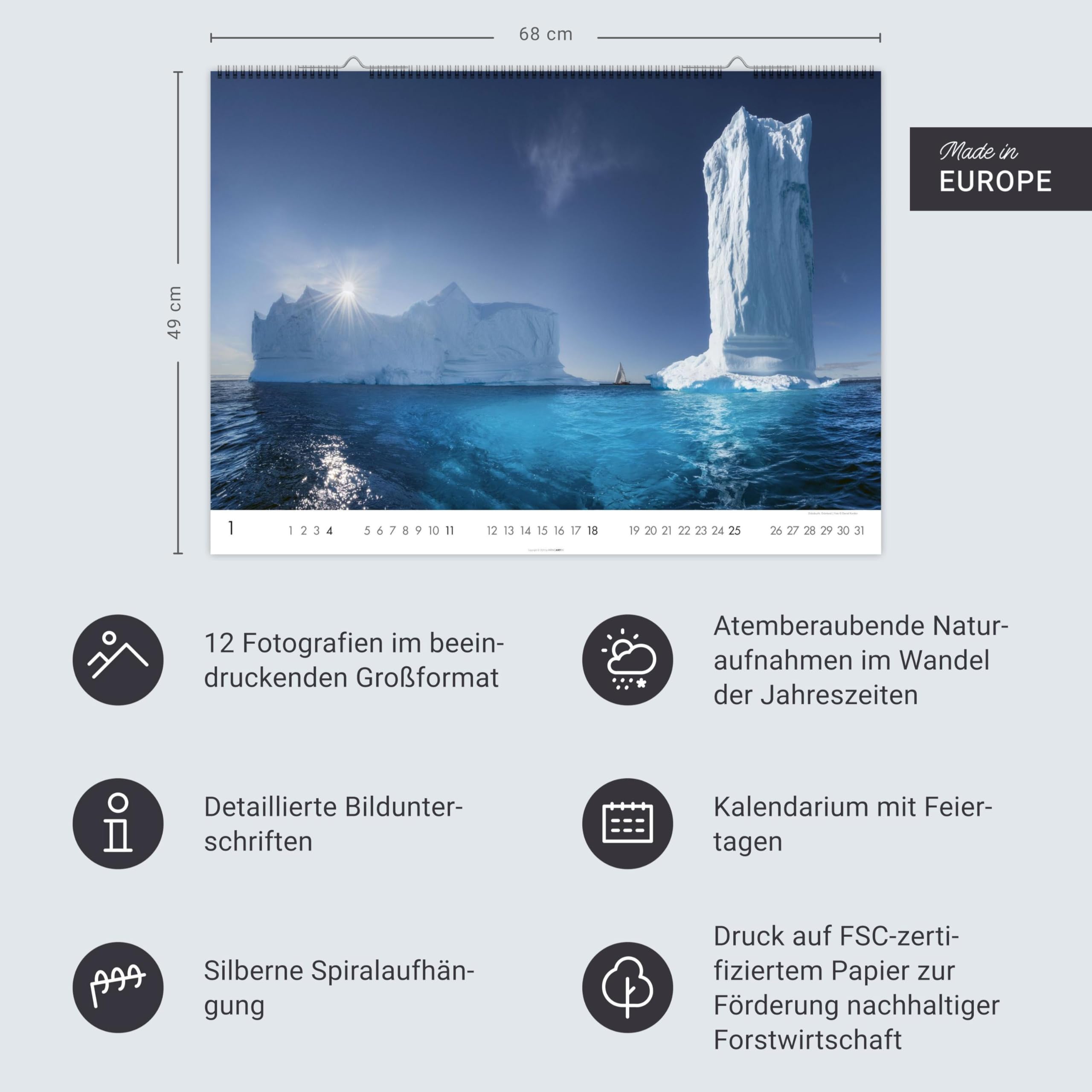 Die Erde Kalender 2026: Die schönsten Seiten unserer Welt in einem Naturkalender voll atemberaubender Fotos. Wandkalender 2026 im Format 68 x 49 cm