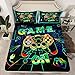 Gamer Print Fitted Sheet Gaming Bed Sheet Set for Kids Teens Game Room Decor Neon Teal Yellow Green Bedding Set Modern Game Console Controller Bed Cover Bedroom Decor Full Size