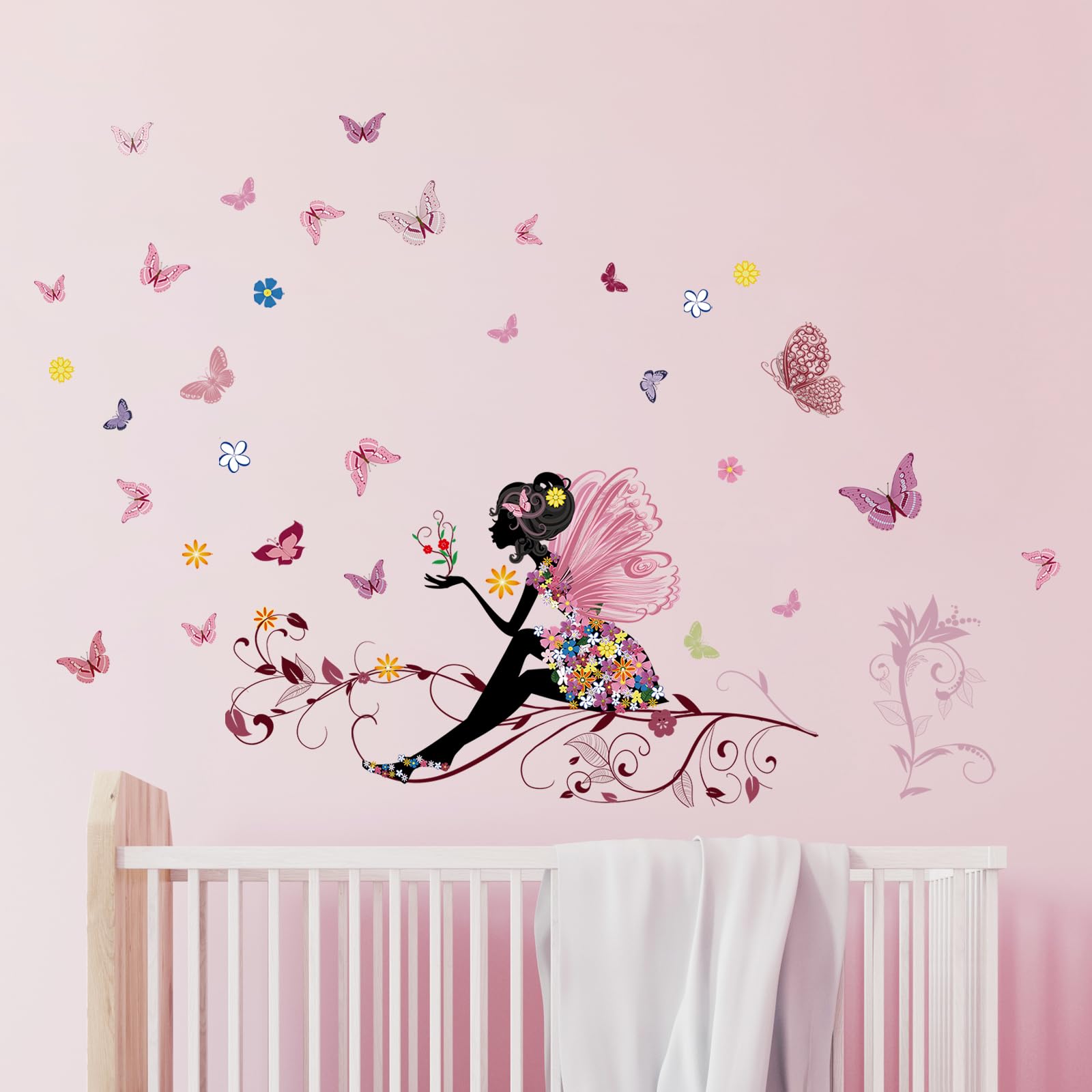 Adesivi Murali DecalMile Fiori E Farfalle – Grande Decorazione Da Parete Con Tulipani Per Camera Da Letto E Soggiorno