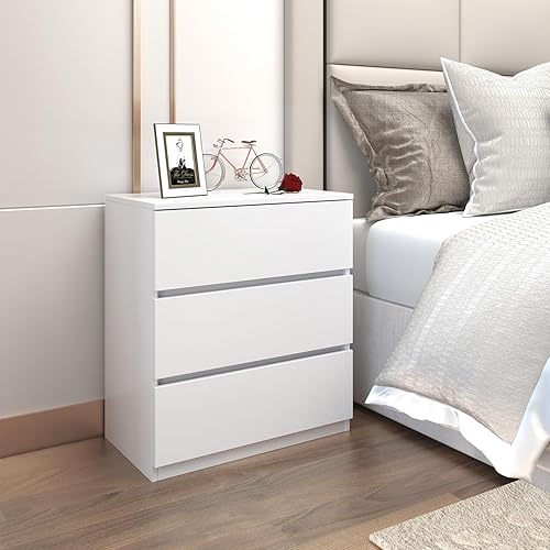 Miniatura 2 de furtble Cómoda de 3 Cajones, Cómoda Pequeña para Clóset, Mesa de Noche de Madera Blanca para Dormitorio, Cajonera Mesa Lateral Gabinete de