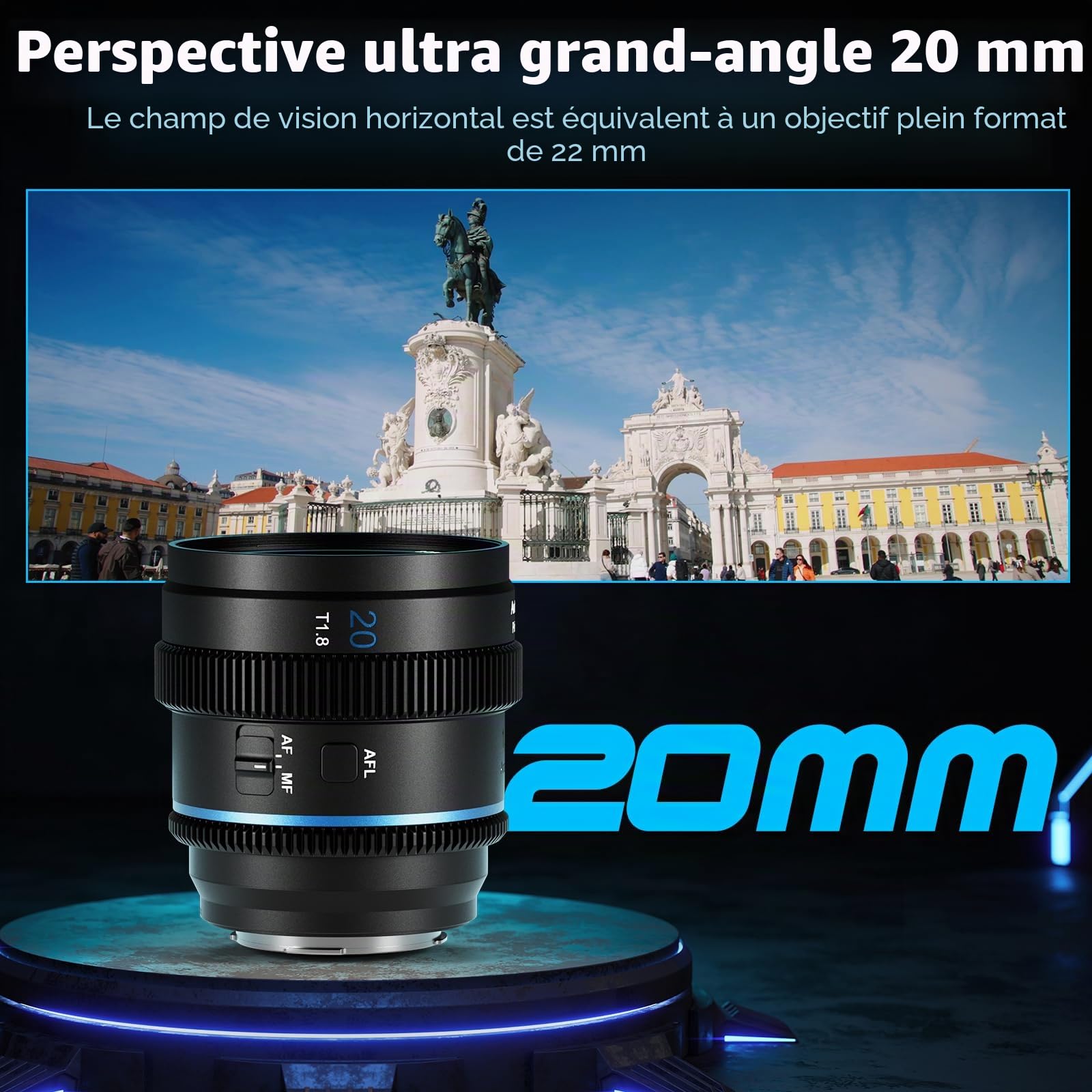 SIRUI 20mm T1.8 1.33X Objectif Anamorphique AF APS-C/S35 Grand Angle Focale Fixe pour Monture E
