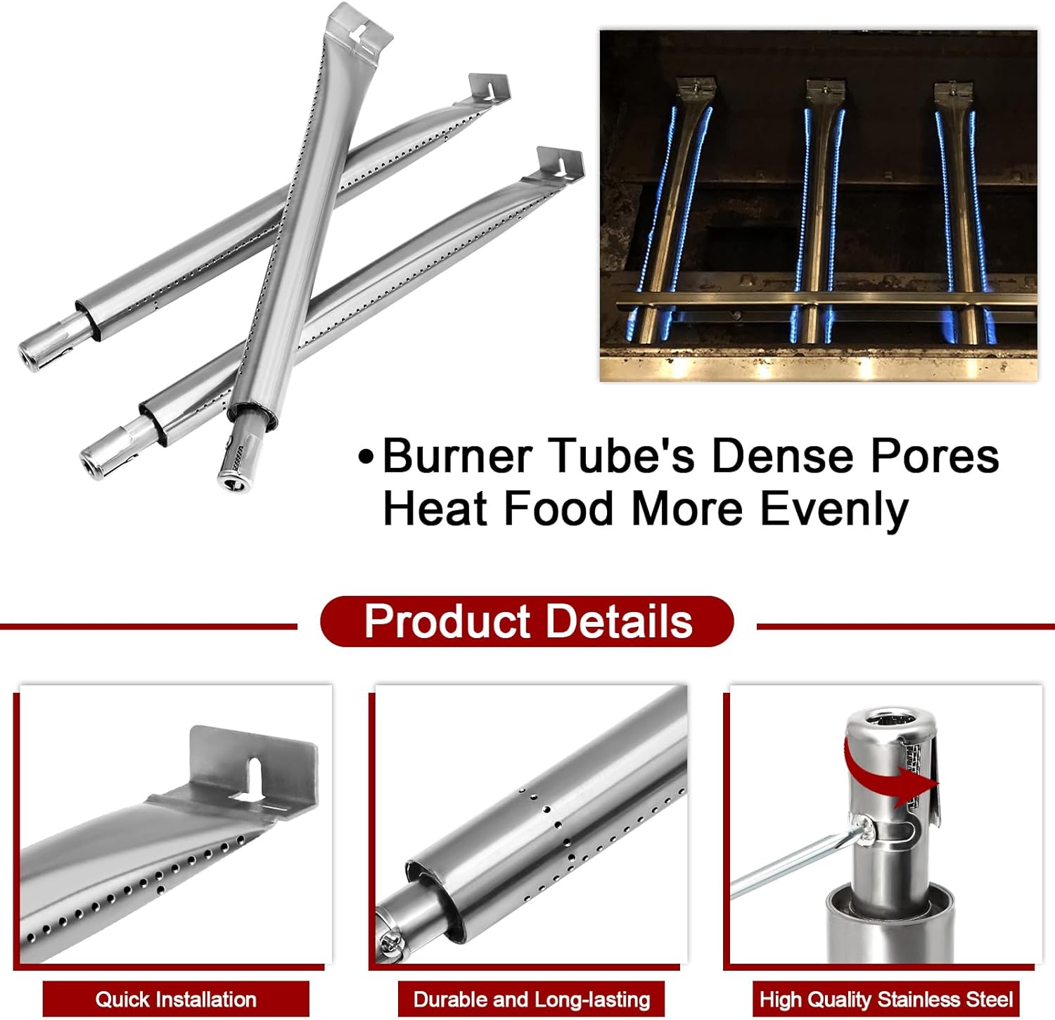 Hiorucet Grill Parts for Broil King Baron 320, 9211-54, 9215-54, Baron 340, Cast Iron Grill Grates, Stainless Steel Heat Plates, Burners for Broil King Baron Replacement Parts