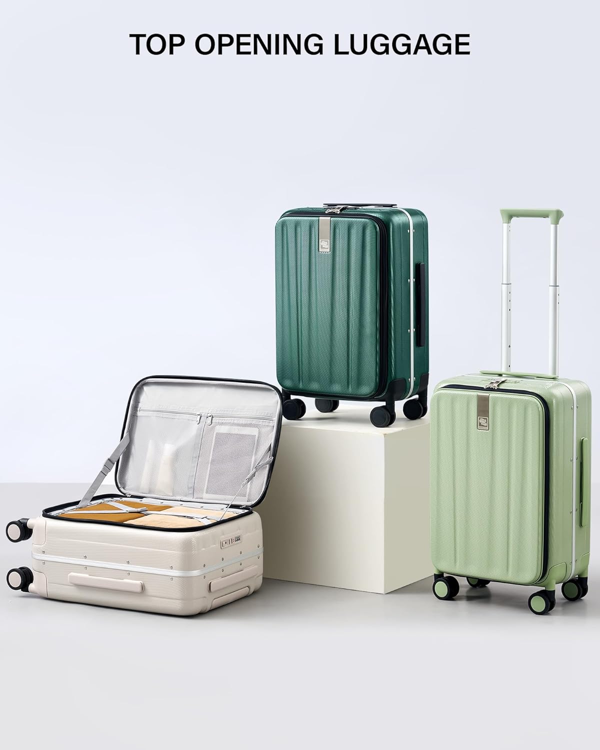 Hanke 24 Inch Checked Luggage Front Opening Rolling Suitcase Hard Sided Luggage with Spinner Wheels Travel Luggagefor Woman Men.(Dark Green) - Image 11