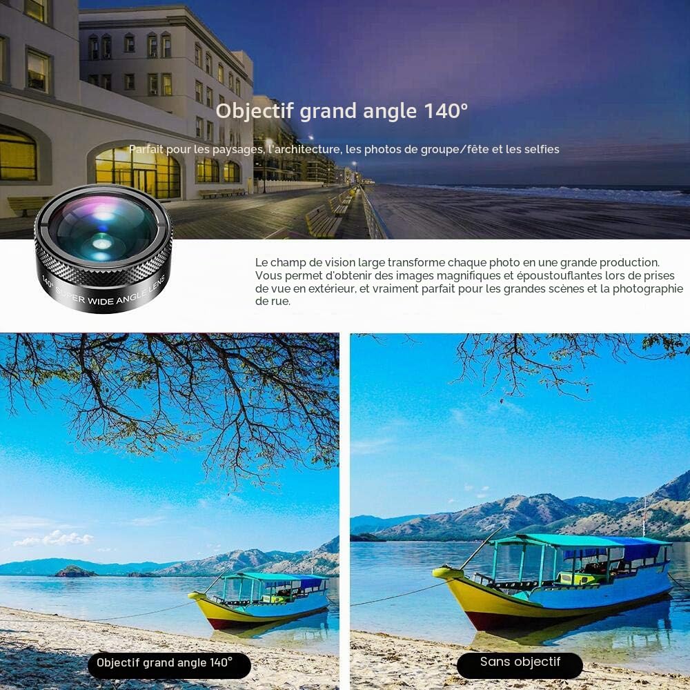 kit d'objectifs Photo pour Smartphone 11 en 1 objectifs iphone, Objectif Grand Angle, Objectif Macro, Objectif Fisheye, Objectif kaléidoscope, CPL, filtres de Couleur, compatibilité Universelle