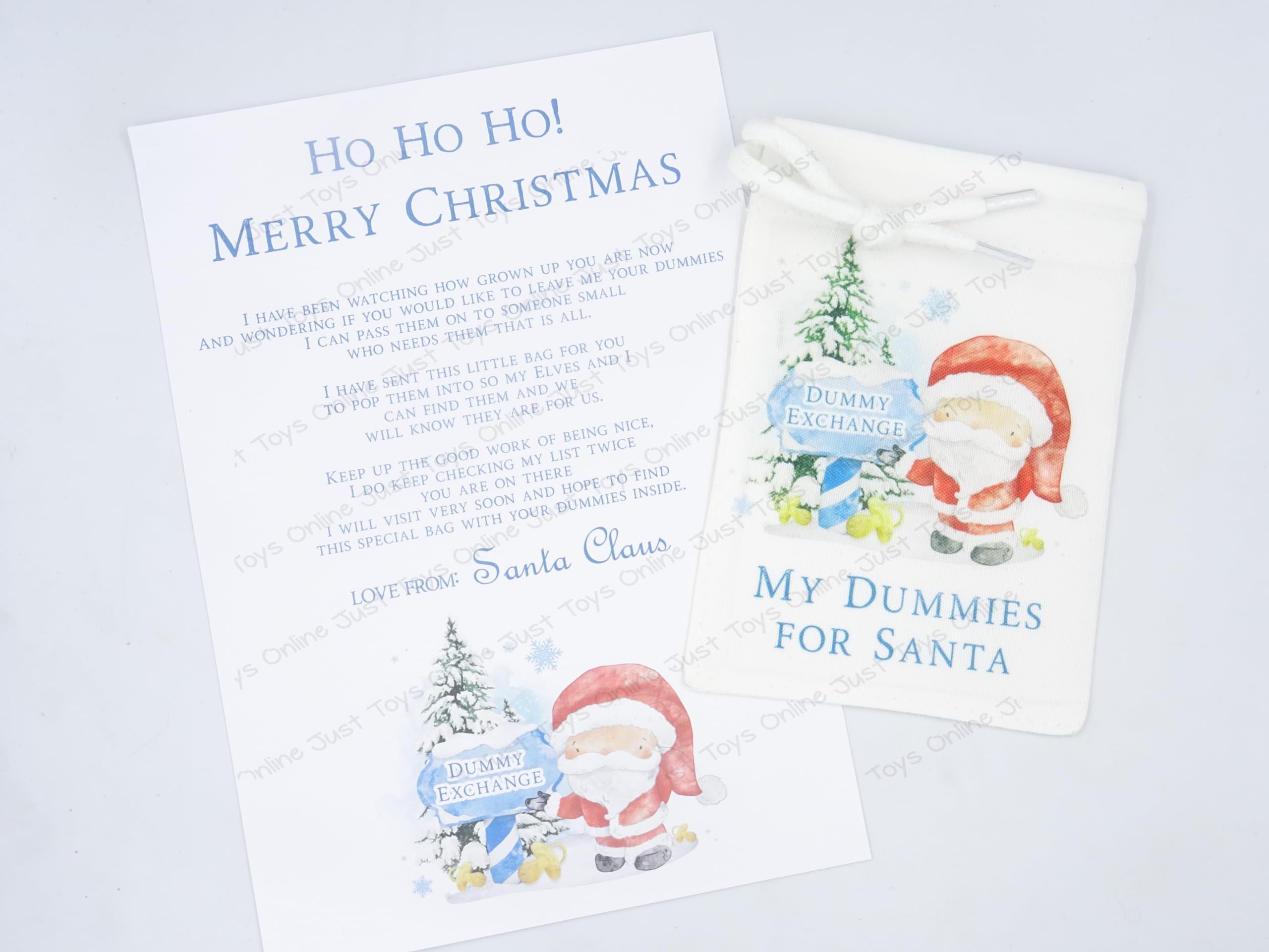 Just Toys Online Personalised Dummy for Santa Bag and Letter, Dummies Bag for Father Christmas, Letter from Santa for Dummy, Christmas Eve Box Gift