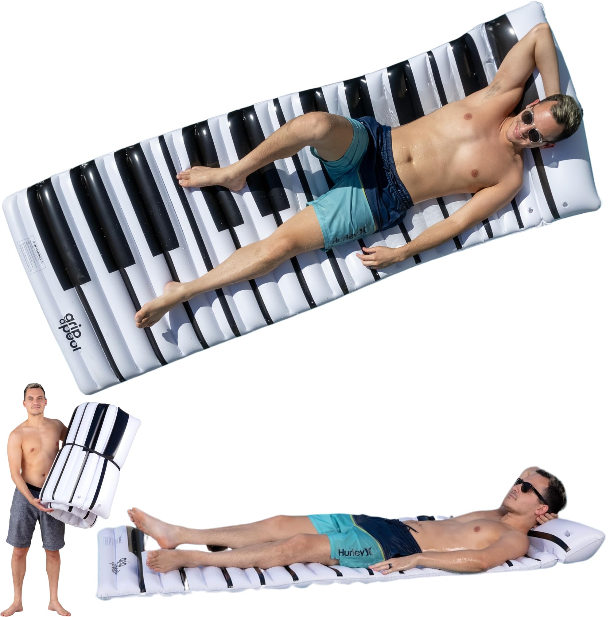 Inflatable Pool Float for Adults, Extra Large Portable Mattress Raft Lounger for Adults, Comfortable Pool Floatie for Flat Laying with Pillow Headrest Fun Swimming Pool Accessory Music Gift, Guitar