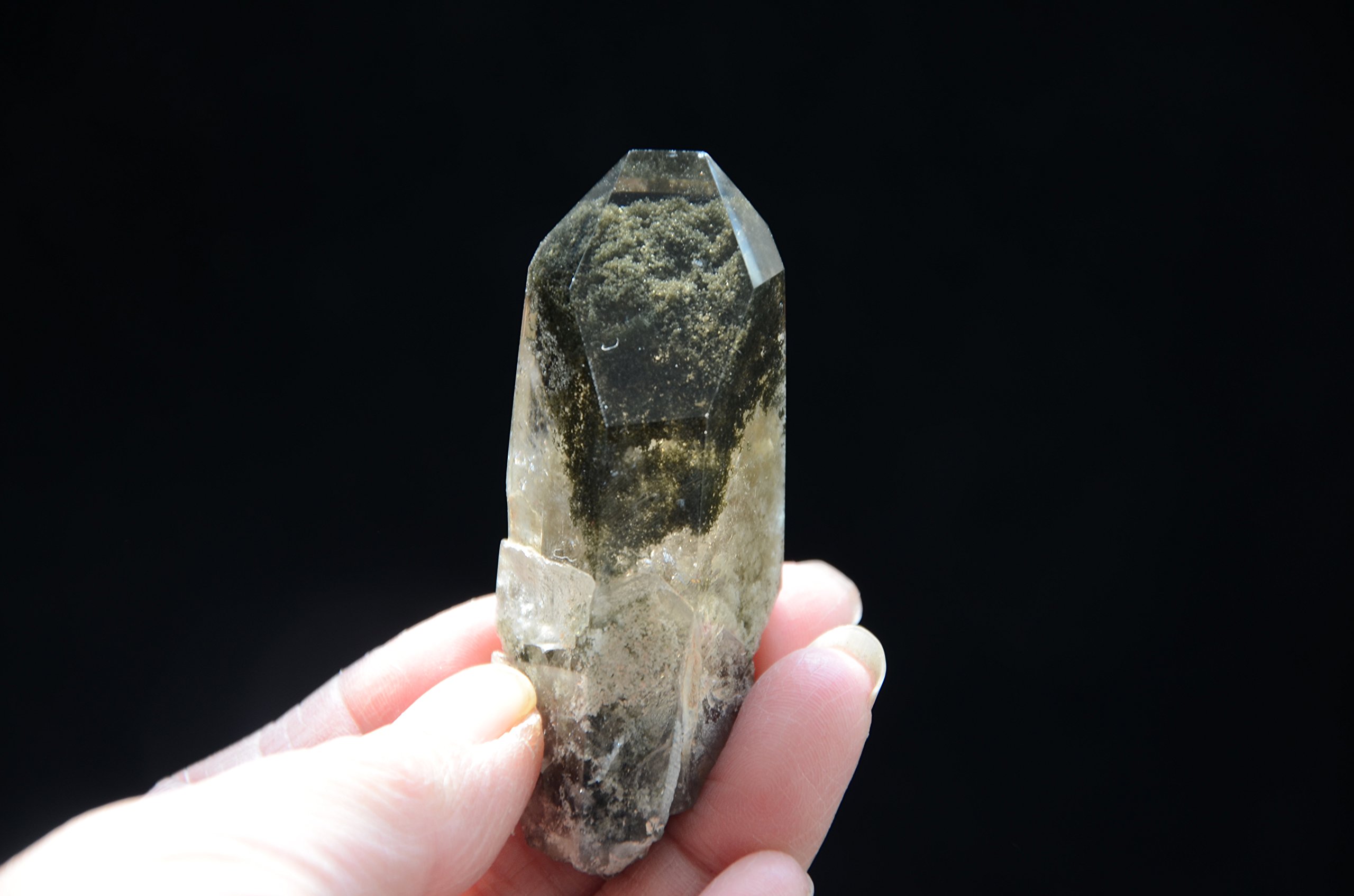 Real Tibet Himalayan High Altitude Clear 6 Sided Single Terminated Crystal Point Quartz Bacchetta da 2,63 Pollici con Fantasmi Verdi Spirituale Crystal Specimen