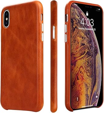 TOOVREN for iPhone X Leather Case Protective Ultra Thin Vintage Anti-Slip Grip Shell Hard Back Cover for iPhone X /10 5.8 Brown
