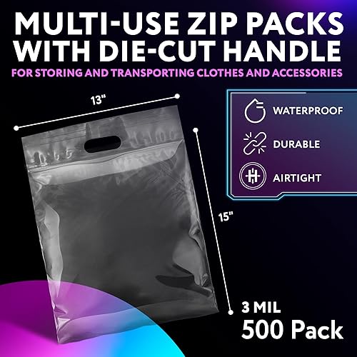 Miniatura 7 de APQ - Bolsas troqueladas con cremallera de 9 x 12 pulgadas, paquete de 50 bolsas transparentes con asas, bolsas de polietileno resellables con borde