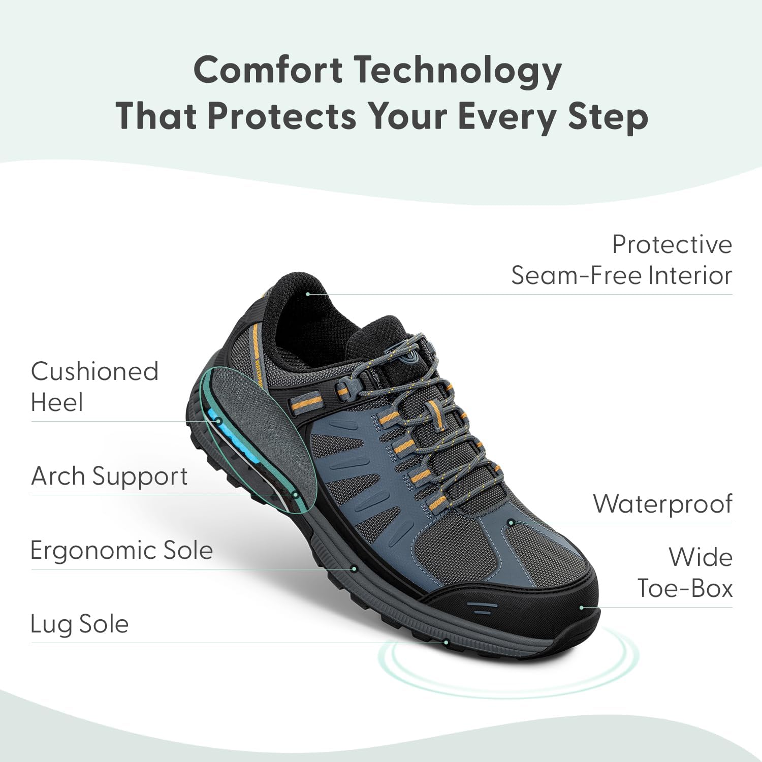 Orthofeet Men's Orthopedic Avalon Waterproof Slip Resistant Hiking Shoe