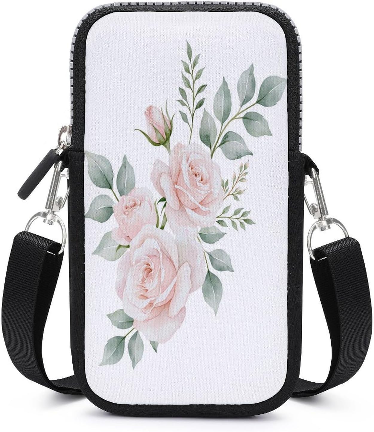 Pale Pink Watercolor Roses Crossbody Mobile Phone Bag Smartphone Bag With Adjustable Strap