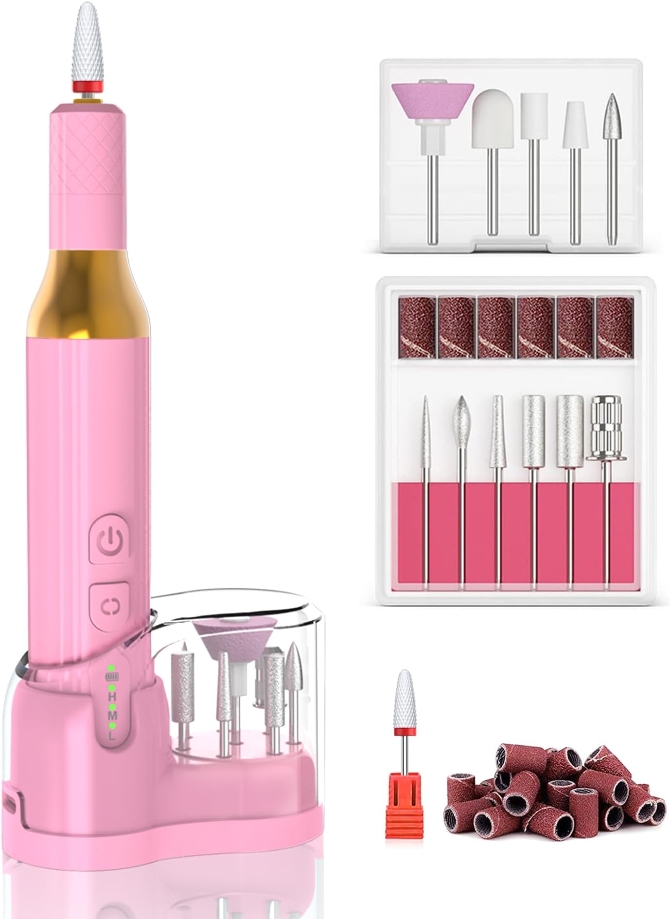 Electric Cordless Nail Drill Portable Nail Drill Machine for Gel Acrylic Nails, Rechargeable Nail File for Home Salon Electric Nail File Pink
