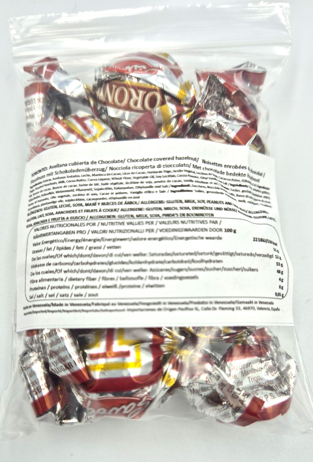 SAVOY TORONTO Noisette recouverte de chocolat de Savoy. Sachet de 60 g avec 6 chocolats