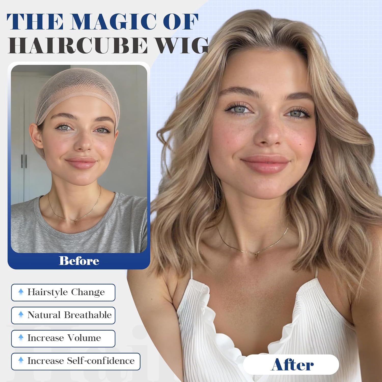 HAIRCUBE Synthetic T Lace Front Wig,Side-Parted Glueless Lace Wigs for Women, 16-Inch Shoulder Length Wavy Style for Daily Wear, Party & Date (Mixed Ash Blonde)