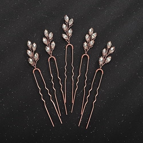 Teyglen Juego de 5 horquillas de cristal para novia, piezas de pelo de boda con diamantes de imitación dorados y plateados, accesorios para el