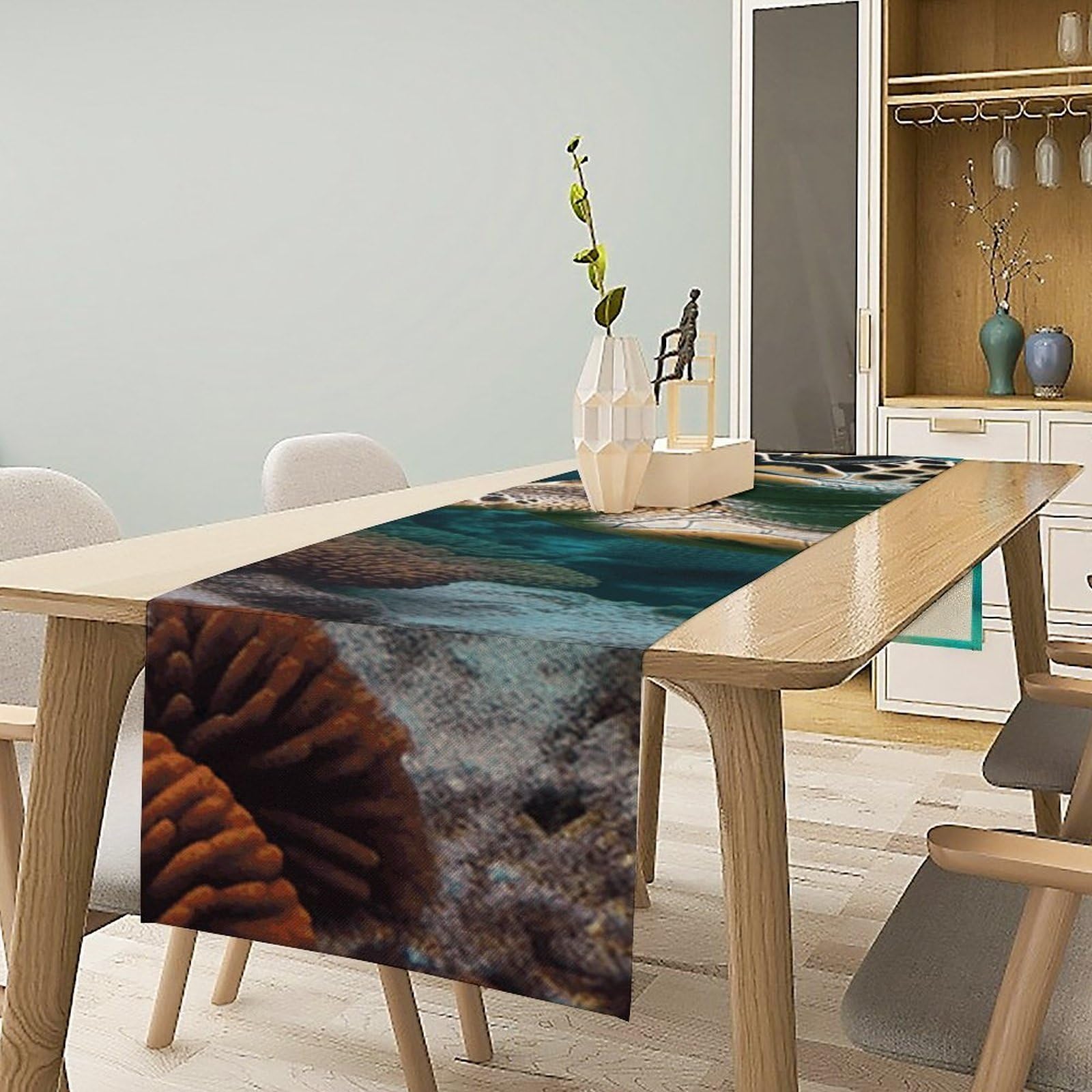 Ocean Animal Turtle-1 Table Runner 13x72 Inch Linens Burlap Table Runner with Tassels Boho Farmhouse Table Runner for Kitchen Home Christmas Halloween Party Table Decor Tablecloth