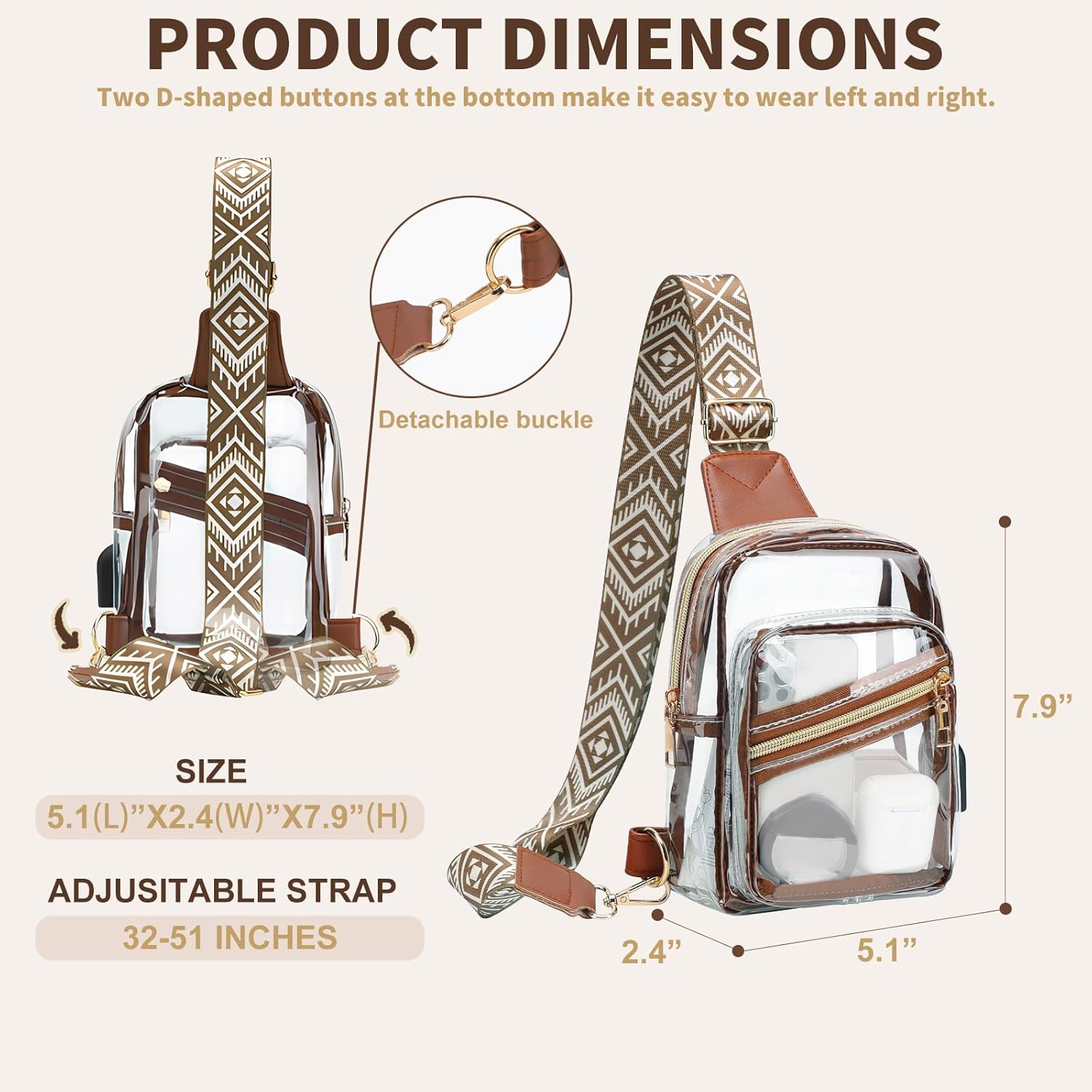 Clear Bags for Stadium Approved with USB Charging Port,Durable Waterproff Material Clear Crossbody Bags for Women,for Stadium Events,Office - Image 4