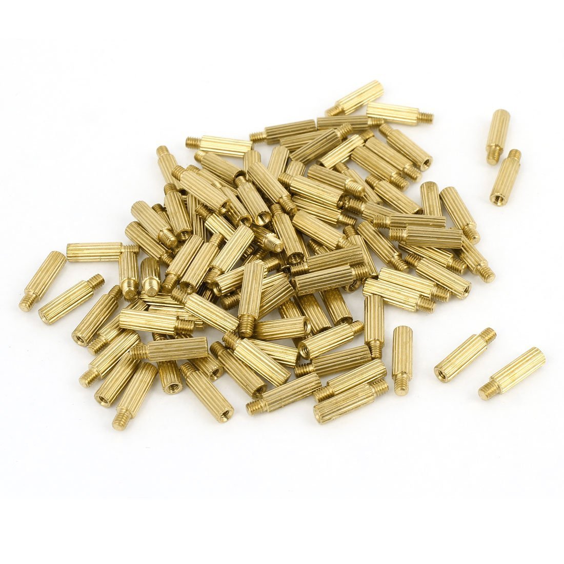 Ubersweet® Imported 100Pcs Male to Female Thread Grooved Brass Pillars Standoff M2x10mm-image-24