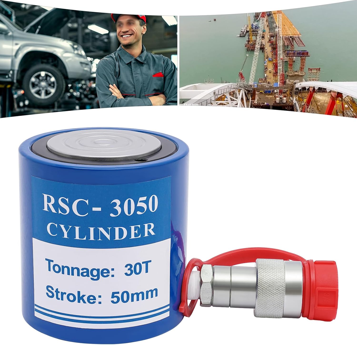 30T Hydraulic Cylinder Jack, Hollow Single Acting Hydraulic Ram Cylinder, Hydraulic Lifting Cylinders for Electric Power, Chemical Industry, Mining, Railroad, Blue (30T 2Inch Hollow)