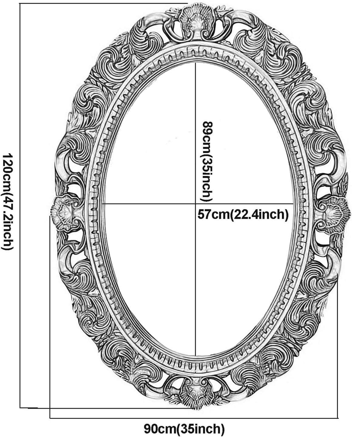 ZXDTVFGN ラージオーバルウォールミラー、47×35インチ