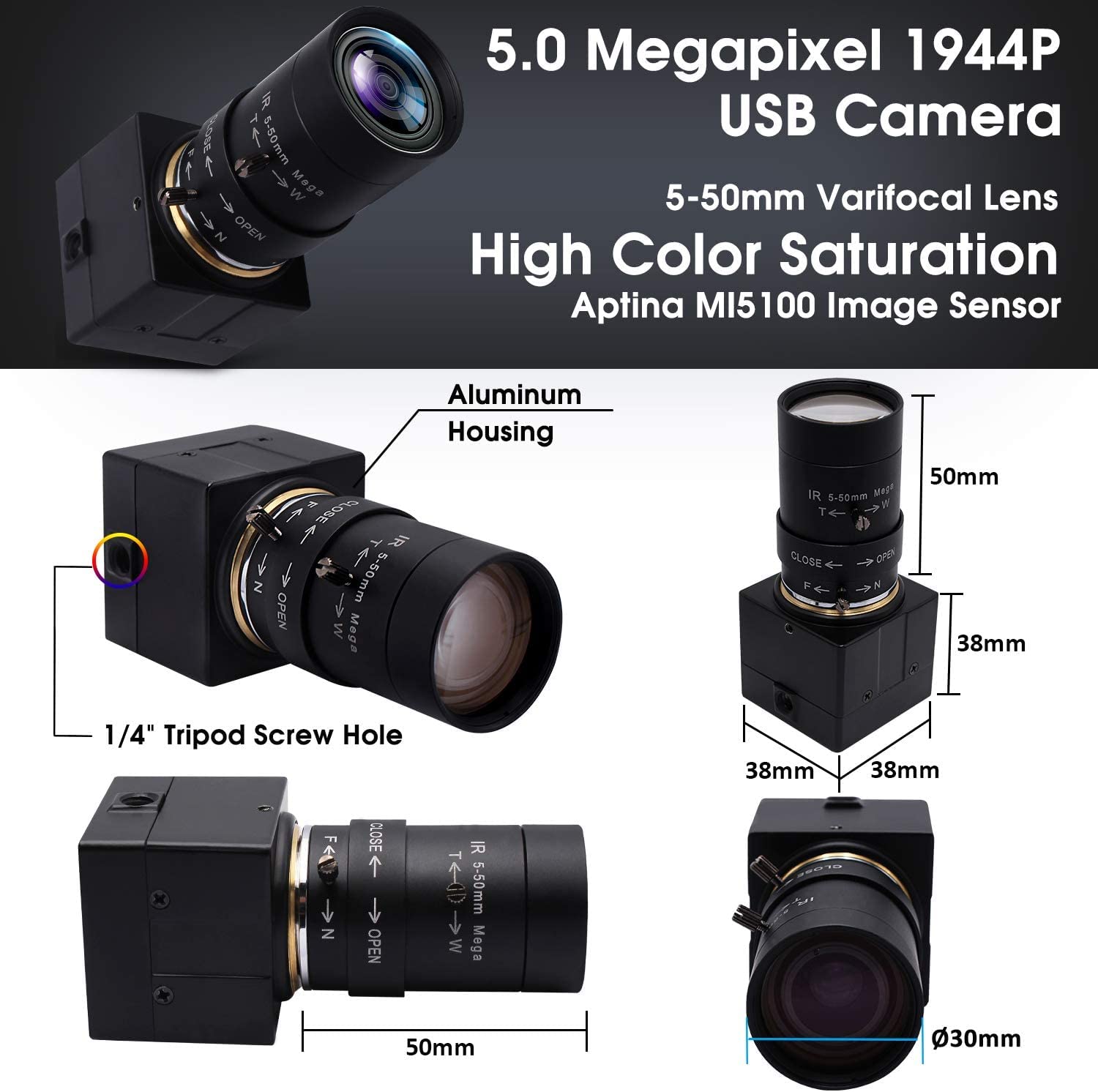 【新品】ELP 8MP USB レンズ カメラ 5-50mm 10X ズーム Amazon.com: ELP 4K USB HDMI USB Camera Manual Zoom Webcam