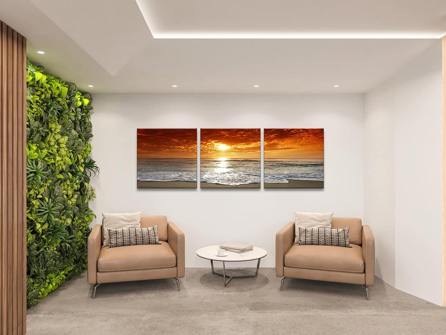 Pyradecor 3 Piece Canvas Prints Wall Art Grand Sight Sea Beach Landscape Pictures Paintings for Office Living Room Bedroom Home Decorations Modern Stretched Romance Seascape Artwork