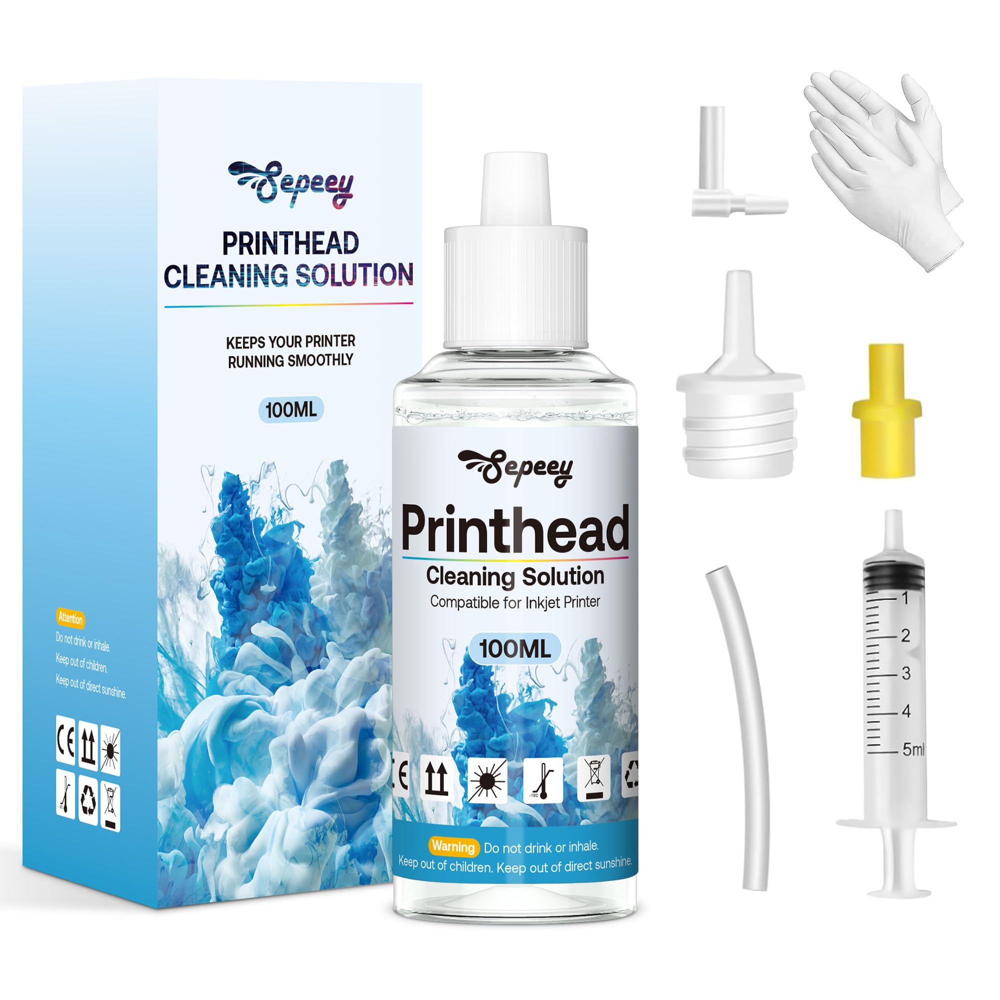 Printhead Cleaning Kit for Epson, 100ml Printer Cleaning Kit for HP, Inkjet Printer Head Cleaning Kit for Brother, Printer Cleaning Solution for Canon