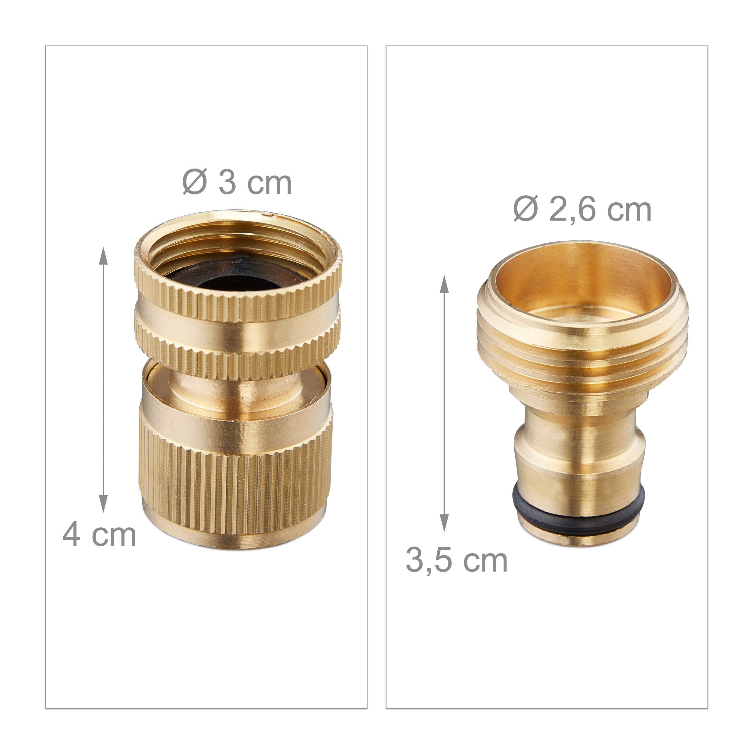 Relaxdays Adaptateur de Tuyau d'arrosage en Lot de 3, 3/4'', Laiton, raccord Rapide pour Tuyau d'arrosage, Couleur Or