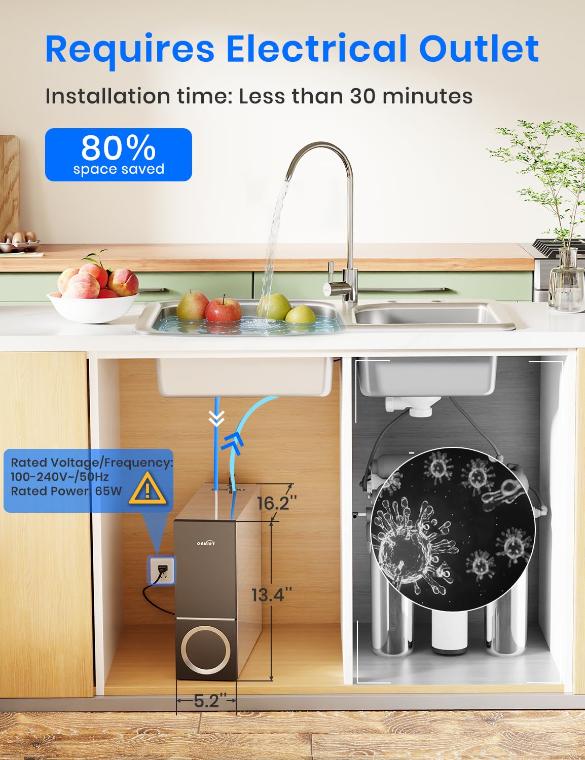 Système d'osmose inverse sans réservoir 600 GPD, filtre à eau sous évier à 7 étapes