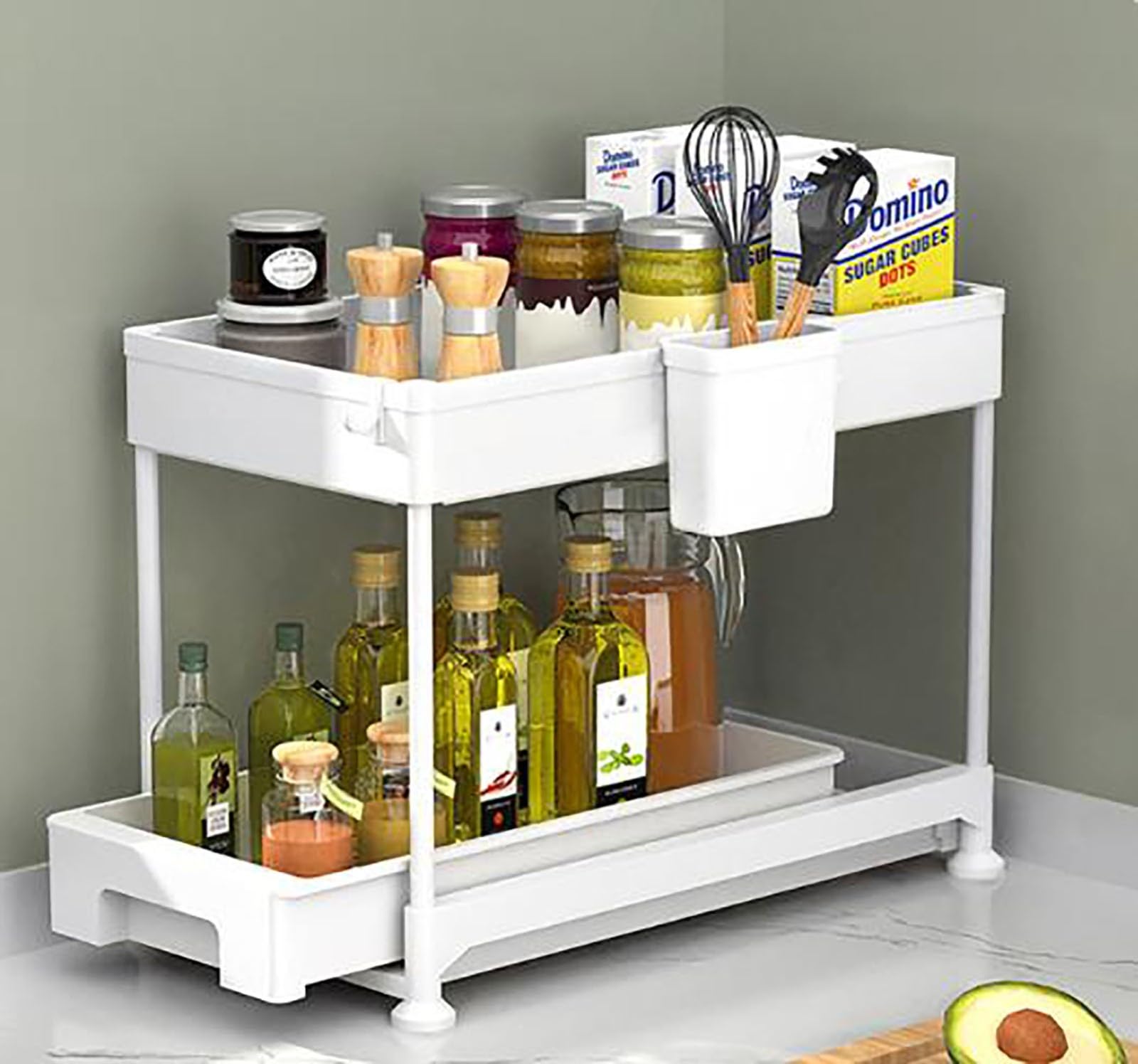 Organisateur de cuisine de rangement sous évier, rangement de cuisine coulissant à 2 niveaux sous étagère d'évier, organisation polyvalente pour cuisine salle de bain, pour placard de cuisine et pla