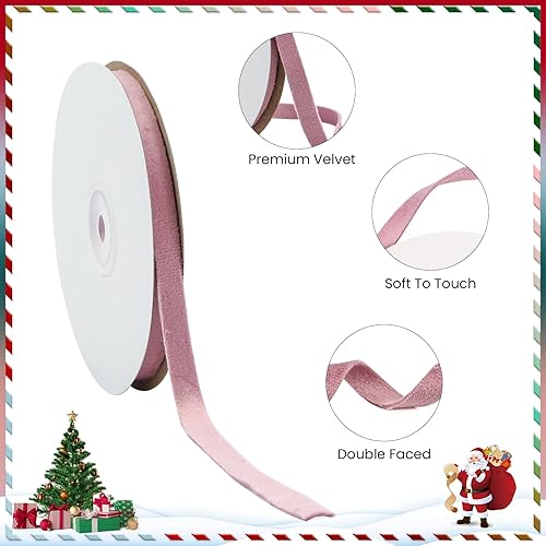 Miniatura 4 de Cinta de terciopelo rosa de doble cara de 38 pulgadas, 10 yardas de cinta de terciopelo para decoración de coronas de Navidad, envoltura de regalos,
