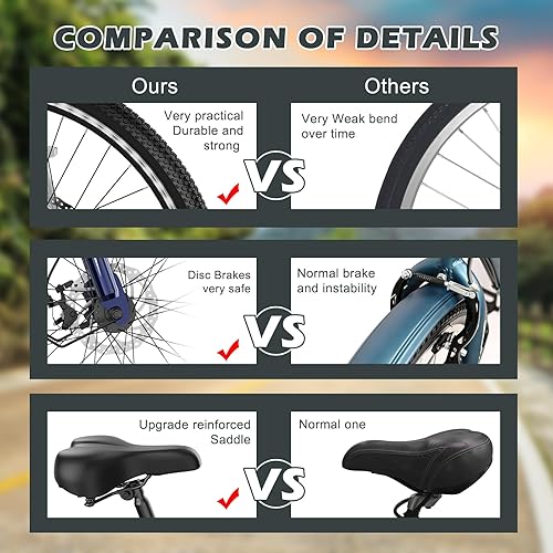 Miniatura 34 de ABORON Triciclo para adultos, bicicleta de 3 ruedas para adultos, triciclo para adultos, llantas de doble pared, triciclo para mujeres y hombres