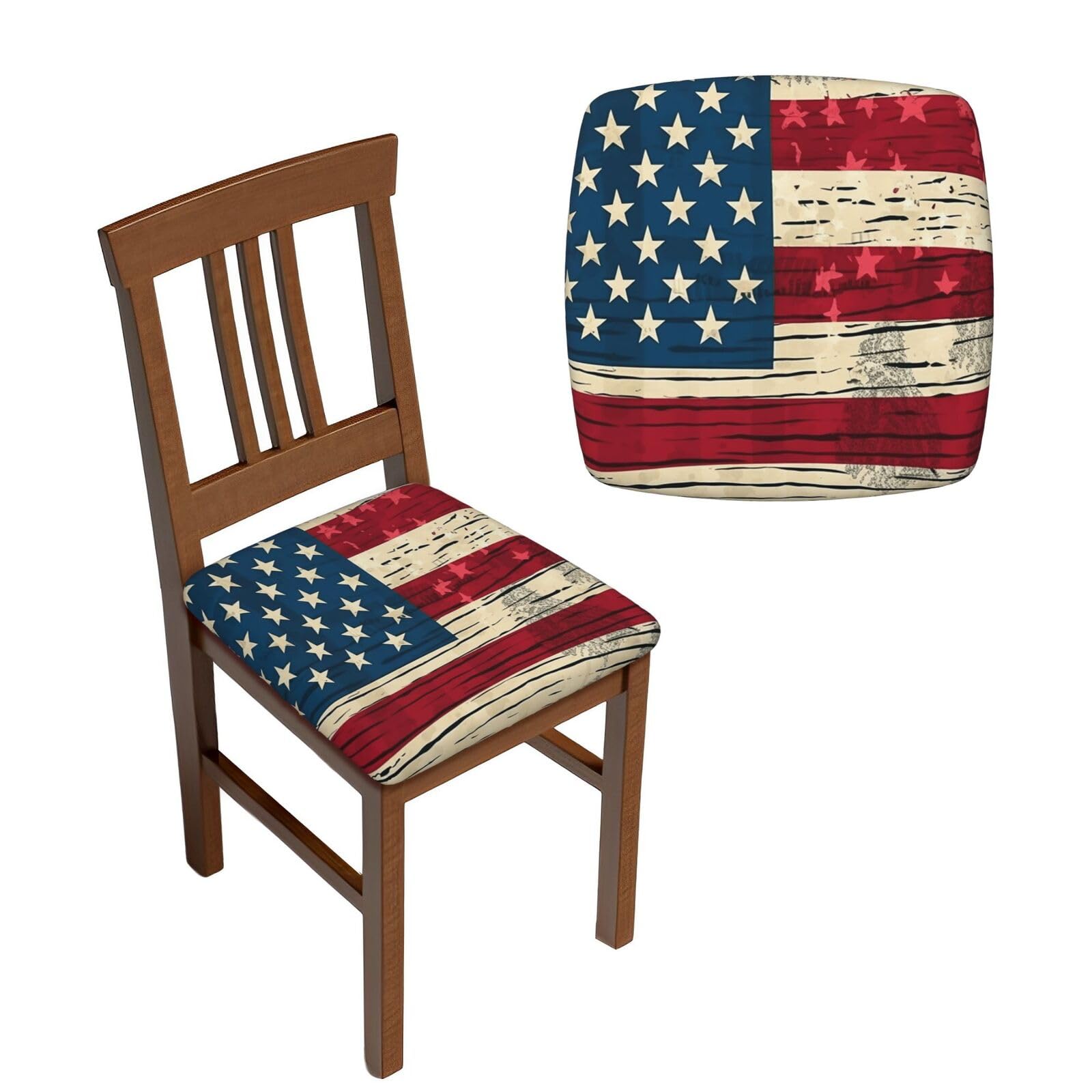 NONHAI 6PCS Dining Chair Seat Covers Set American Flag Pattern Stretch Removable Chairs Covers Washable Seat Cushion Slipcovers Protector for Dining Room Kitchen Chairs