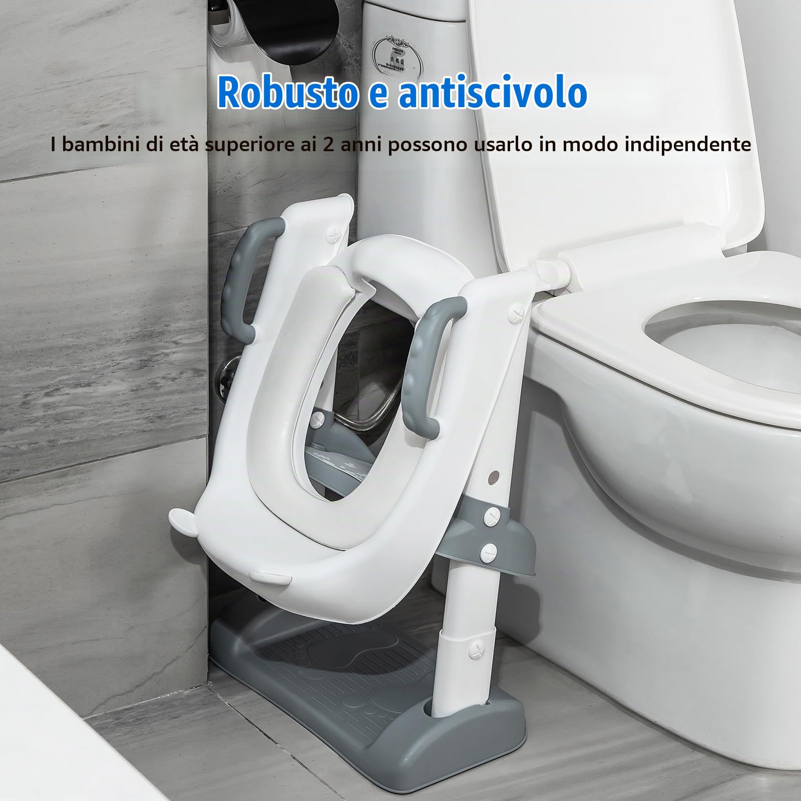 UCAMP Riduttore wc per bambini,Scaletta WC per Bambini Pieghevole,Riduttore wc Bambini,Pieghevole Regolabile in Altezza,con PU Morbida Seduta Imbottita, pedana antiscivolo anti-spruzzo,per V,U,O