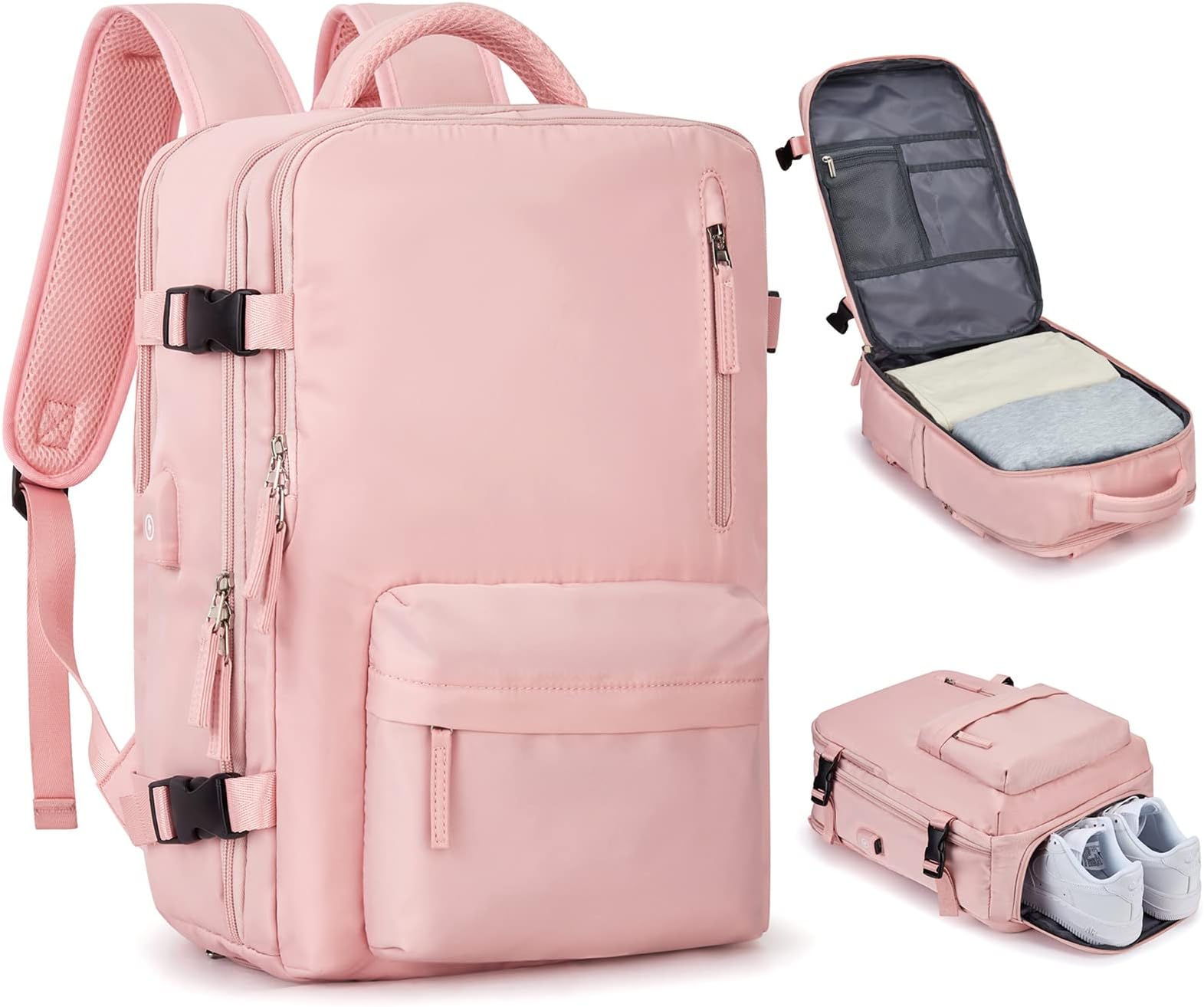 coowozTravel Backpack For Women Men Airline Approved,Carry On Backpack,Large Hiking Backpack Waterproof Pink Outdoor Sports Rucksack Casual Daypack Fit 15.6 Inch Laptop Backpack College Backpack