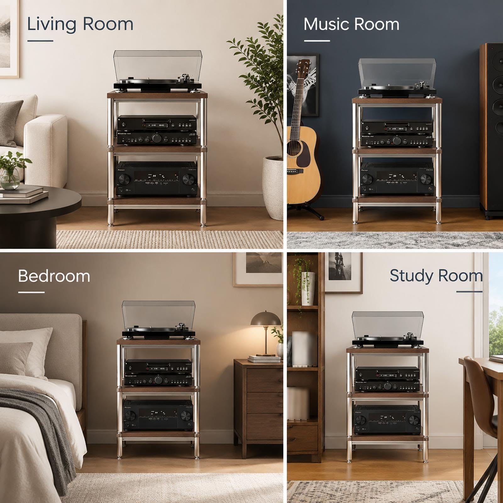 Stapelbares 1-Tier HiFi Rack, Audio Rack, 18 mm Holzablage