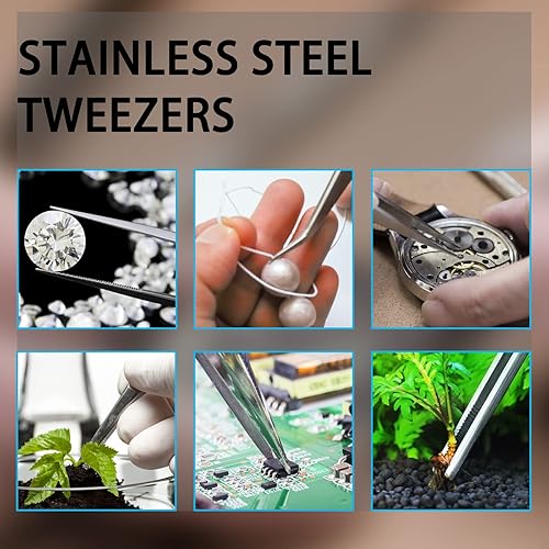 Miniatura 6 de 4 pinzas de acero inoxidable de 5 pulgadas con puntas rectas dentadas de precisión, pinzas multiherramienta antideslizantes para cocinar, reparar