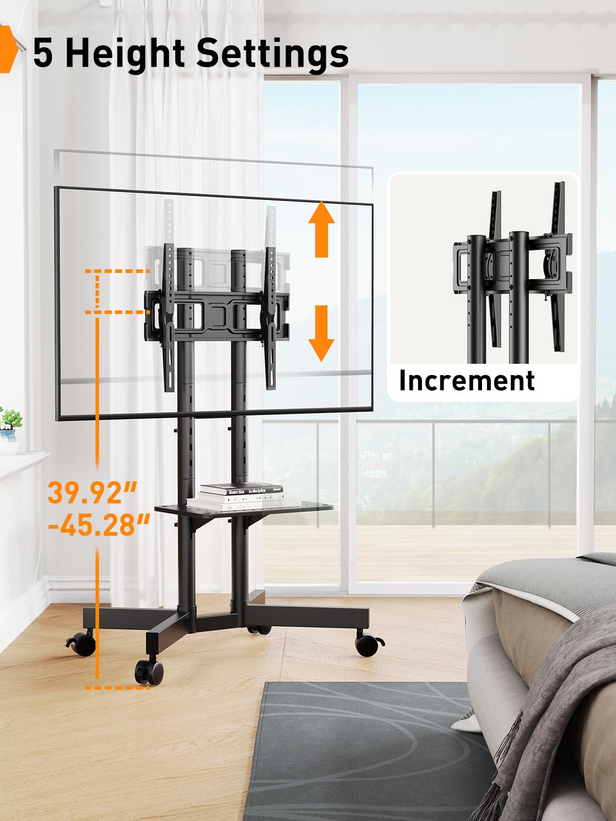 Perlegear PGTVMC14 - Supporto TV mobile con ruote per TV da 32 a 70 pollici, carrello per TV mobile regolabile in altezza con inclinazione da -15° a +5°, supporto TV da esterno per TV 4K max VESA 400