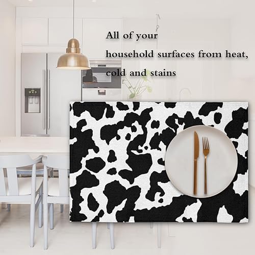 Miniatura 7 de Juego de 4 manteles individuales con estampado de vaca, lavables, impermeables, para decoración de mesa de comedor, 18 x 12 pulgadas