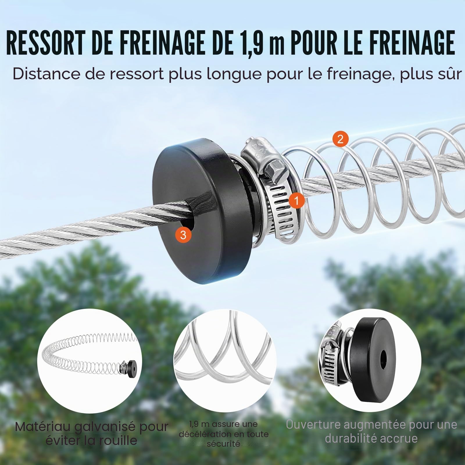 VEVOR Tyrolienne 18,3 m Kit de Tyrolienne Complet Charge 150 kg Configuration Facile avec Frein à Ressort Ceinture et Harnais de Sécurité pour Jardin Arrière-Cour (Ados Uniquement. Pas pour Adultes)