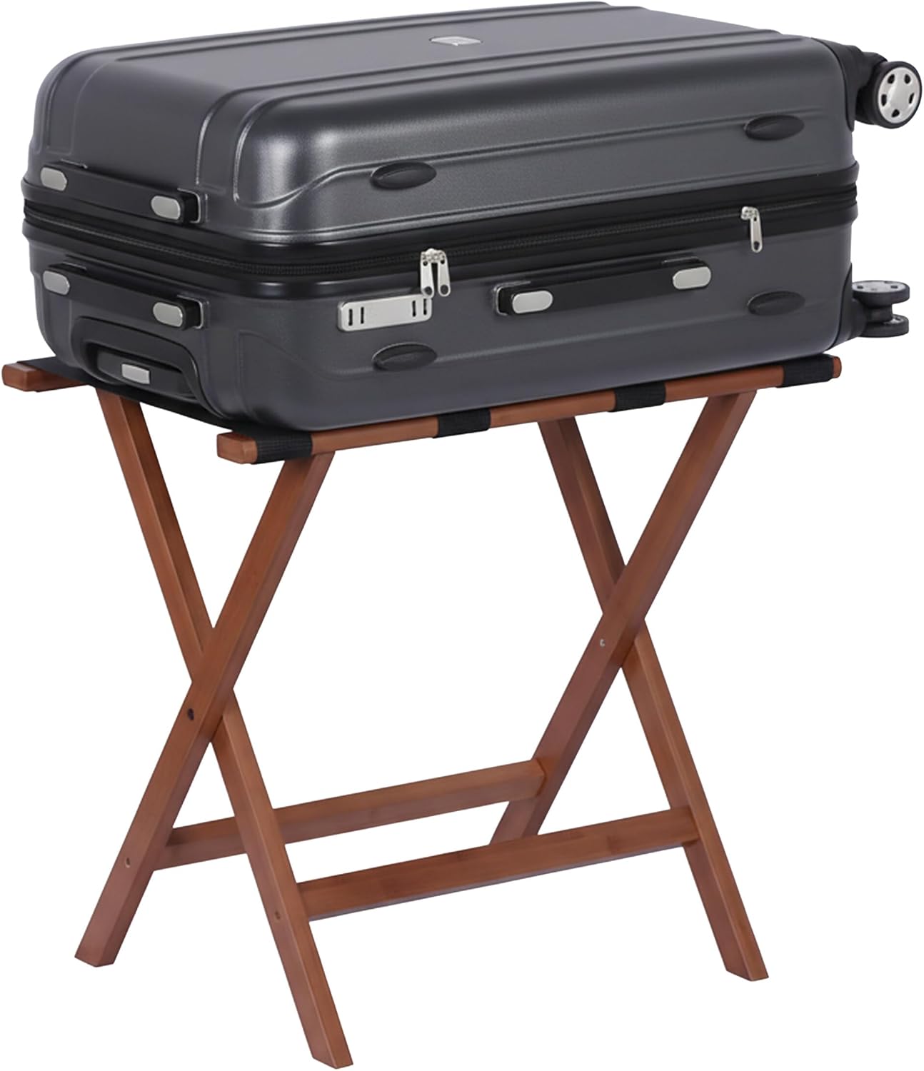 Relaxdays Premium Bamboo Foldable Luggage Rack, 52 x 58 x 37.5 cm, with Straps, Brown