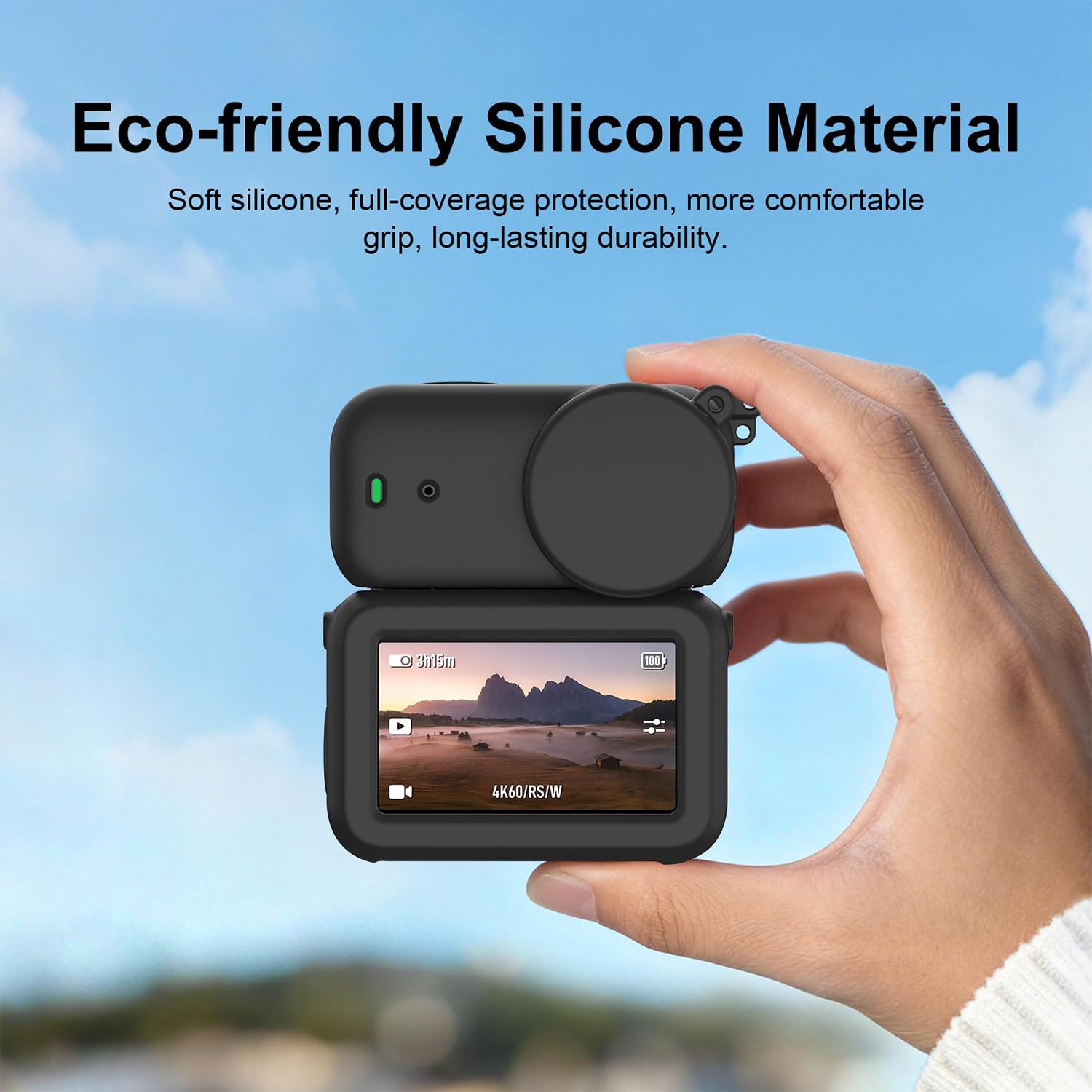 OSMO Nano Schwarze Silikonhülle mit Objektivdeckel, Vollständige Schutzhülle aus Silikon Objektivschutz kompatibel mit DJI OSMO Nano, Soft Skin Anti-Drop Kratzfeste Hülle Actionkamera Zubehör