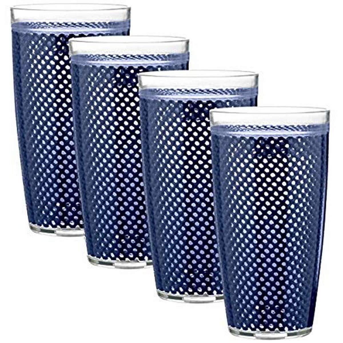 KraftwareKraftware Fishnet Collection 22 oz. Double Wall Insulated Highball Drinkware, Navy Blue, Set of 4
