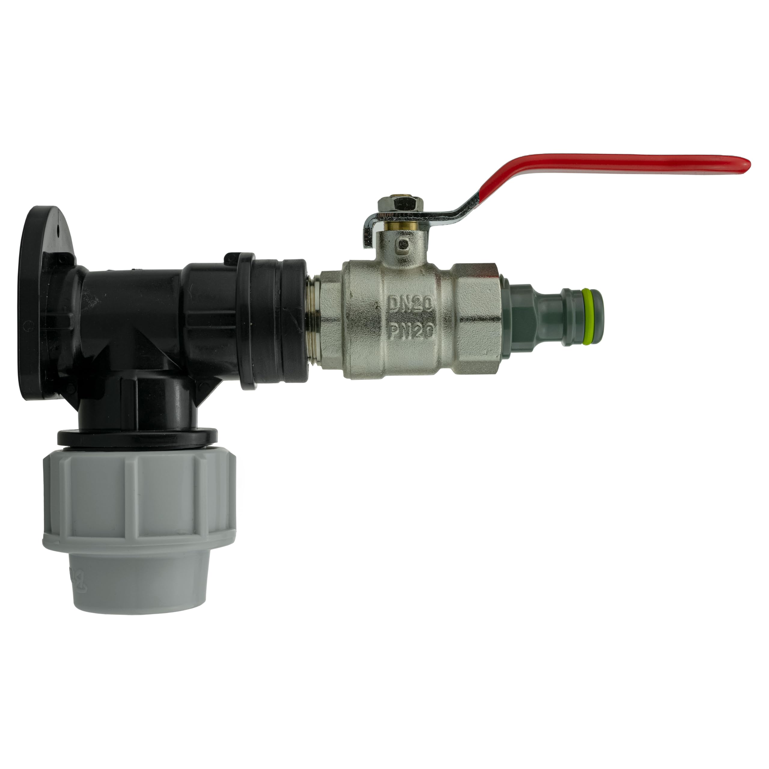 Mdpe Back/Wall Plate for 25mm mdpe Water Supply Pipe with Full Flow Metal Lever Valve+Universal Garden hosepipe Connector