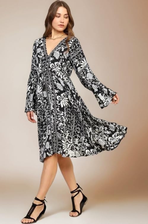 KE KANHA EXPORTS Dress for Woman|Boho Dresses for Women|Beach Wear|Border Print|Adjustable Tassel at Waist|Vacation Boho Casual|Multicolor|Easily fits S-M-L|Bust 32-38 in|Length 40 in