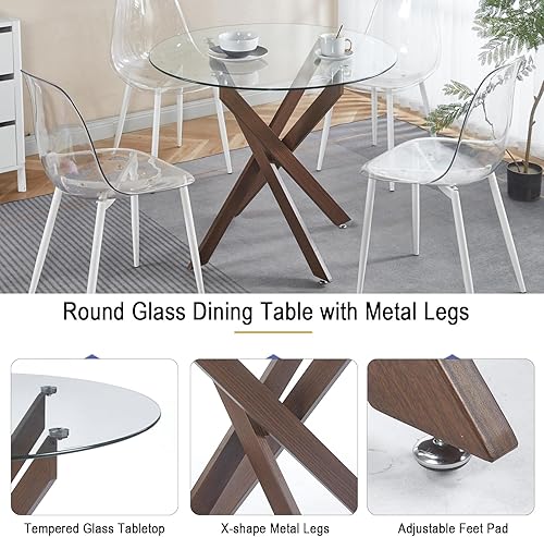 Miniatura 87 de Mesa de comedor redonda de vidrio de 36 pulgadas para 2-4 personas, patas de metal negro resistentes, mesa de cocina redonda de vidrio para