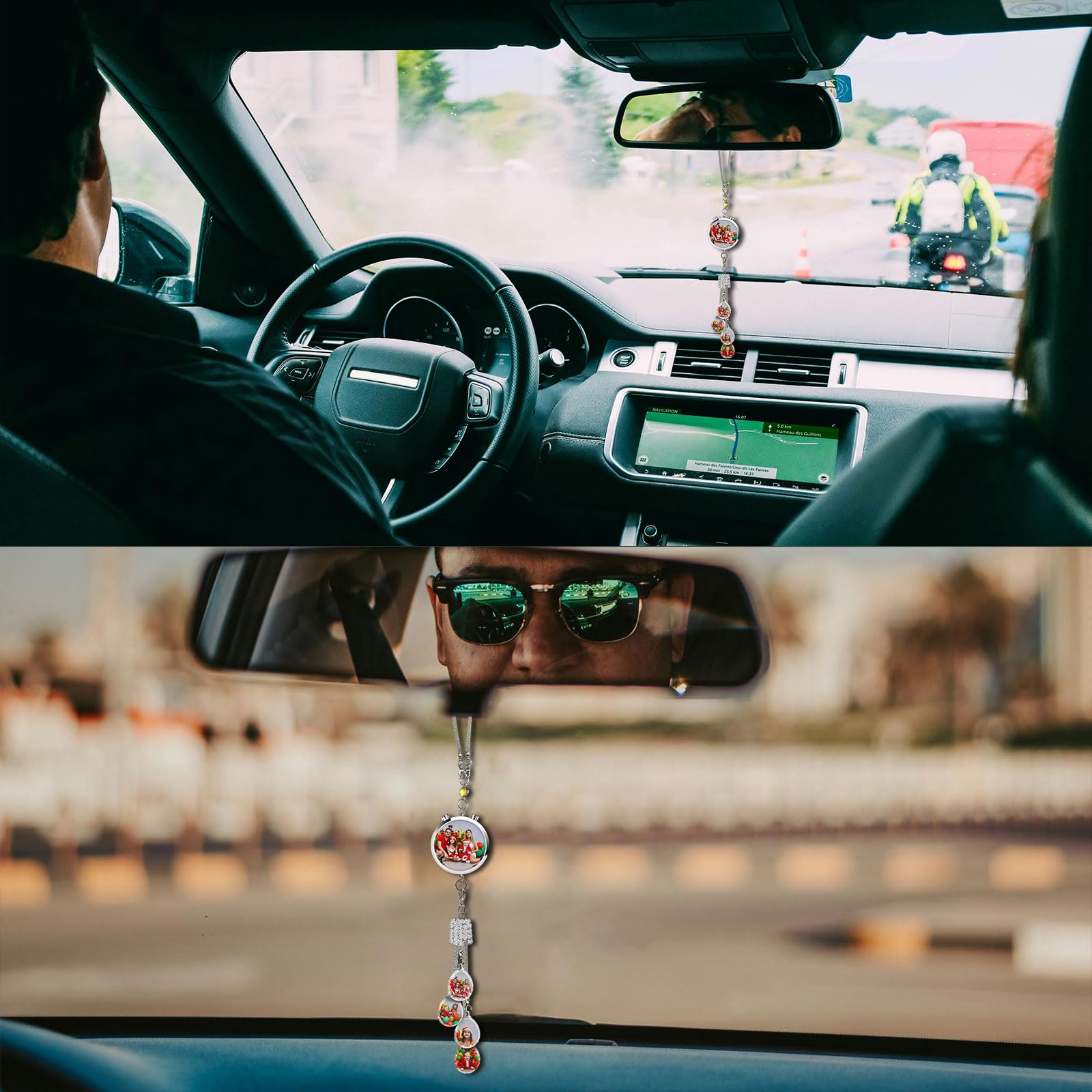 Ciondolo Personalizzato per Specchietto Retrovisore con Foto - Accessorio Auto con Portafoto in Cristallo - Regalo Commovente per Famiglia e Amici (Papà, Mamma, Coppia)