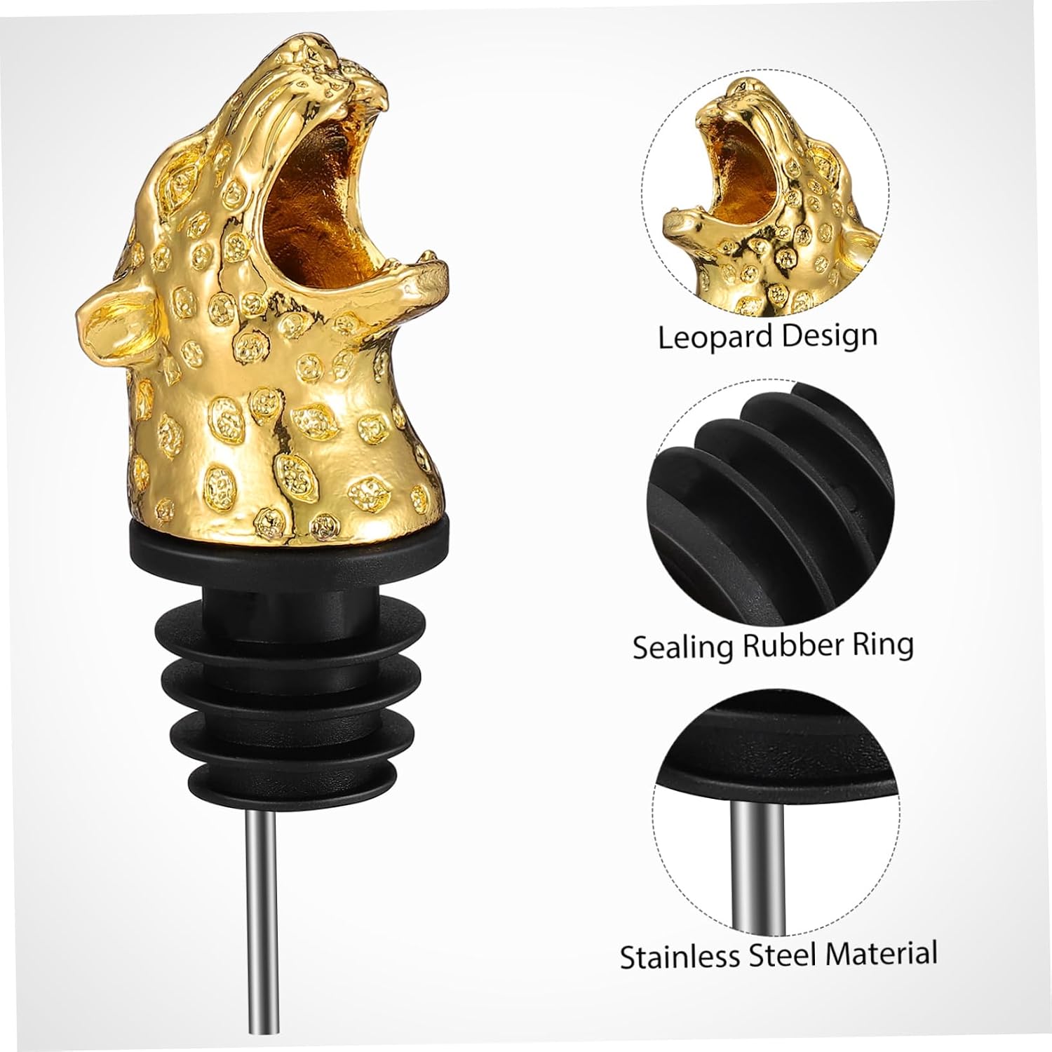 Zerodeko Alloy Leopard Head Wine Pourer Stopper Unique Animal Design Beverage Bottle Cap for Home Parties Lightweight and Fun Wine Accessory Golden